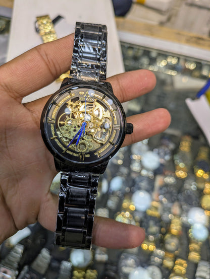 FiTron Style Skeleton Mechanical Dial(Automatic) in Black & Golden