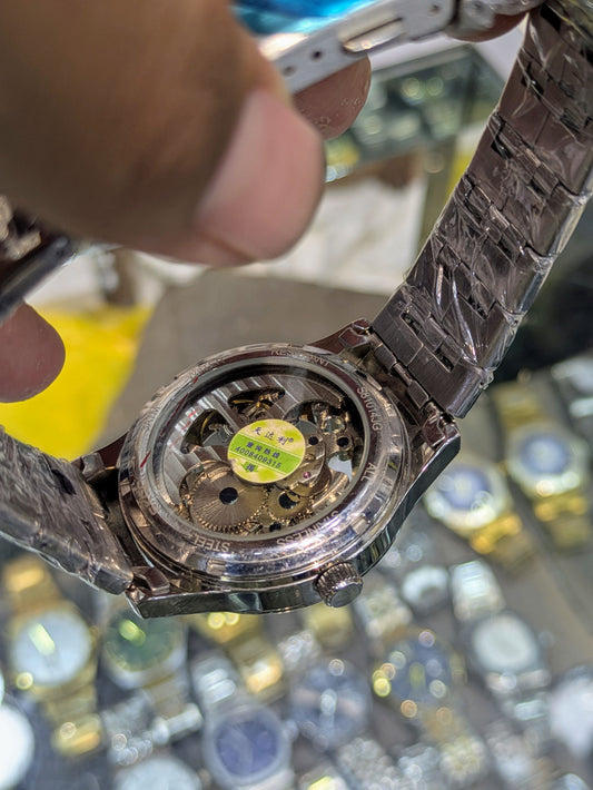 Skone in Silver Colour Style Skeleton Mechanical Dial (Automatic)