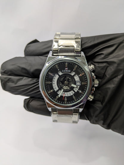 Lunoz Luxury Silver Skeleton Watch With Date