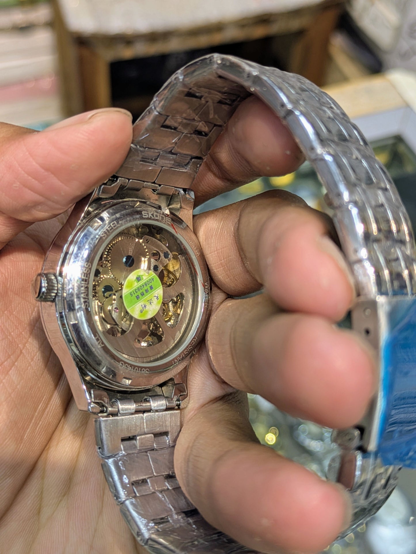 Skone in Silver Colour Style Skeleton Mechanical Dial (Automatic)