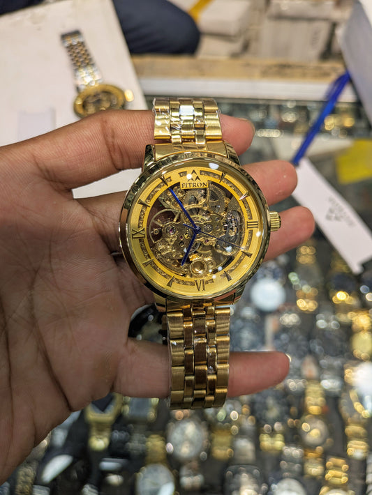 FiTron Style Skeleton Mechanical Dial(Automatic) in Black & Golden