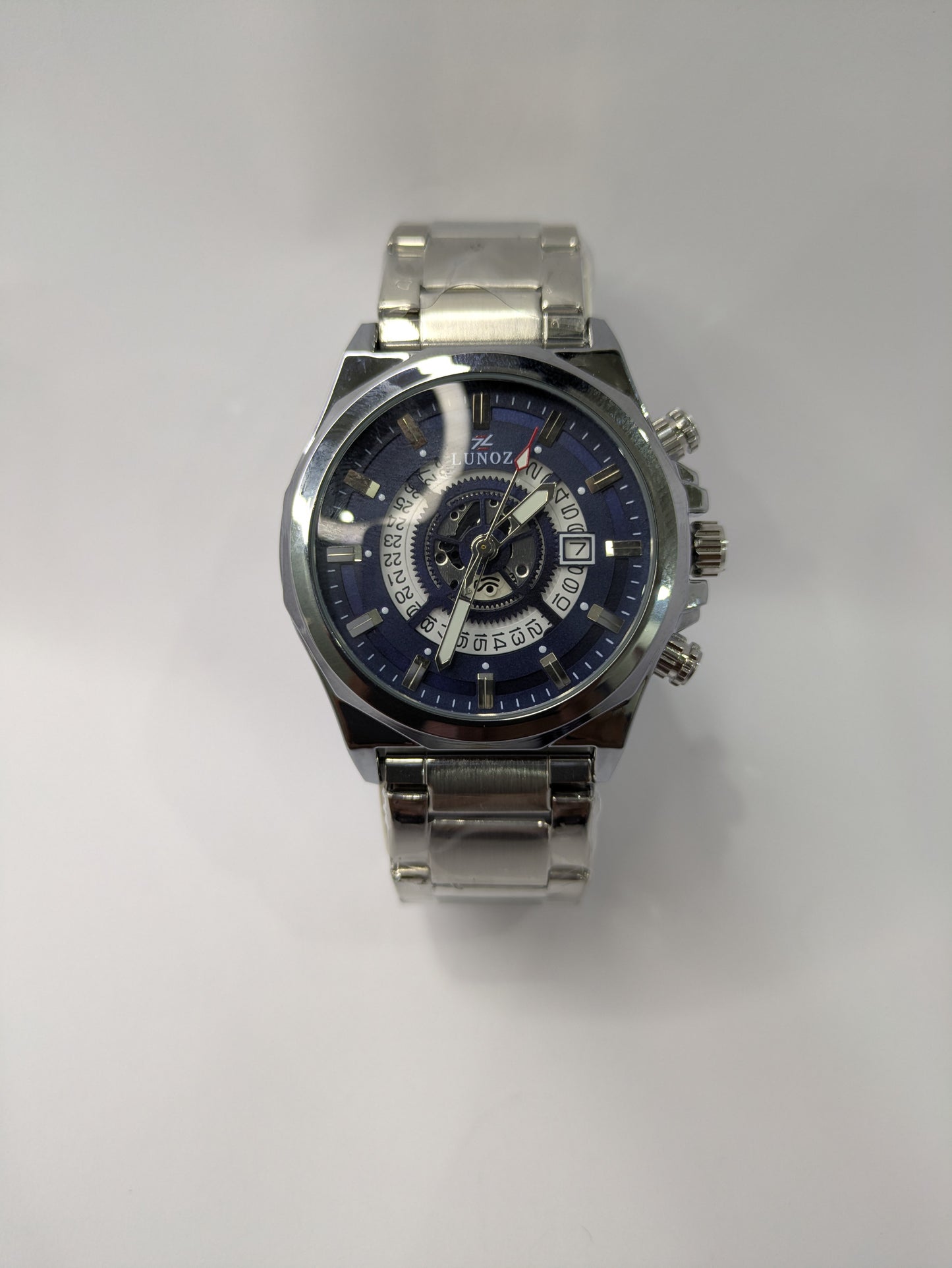 Lunoz Luxury Silver Skeleton Watch With Date