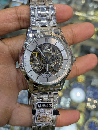 Skone in Silver Colour Style Skeleton Mechanical Dial (Automatic)