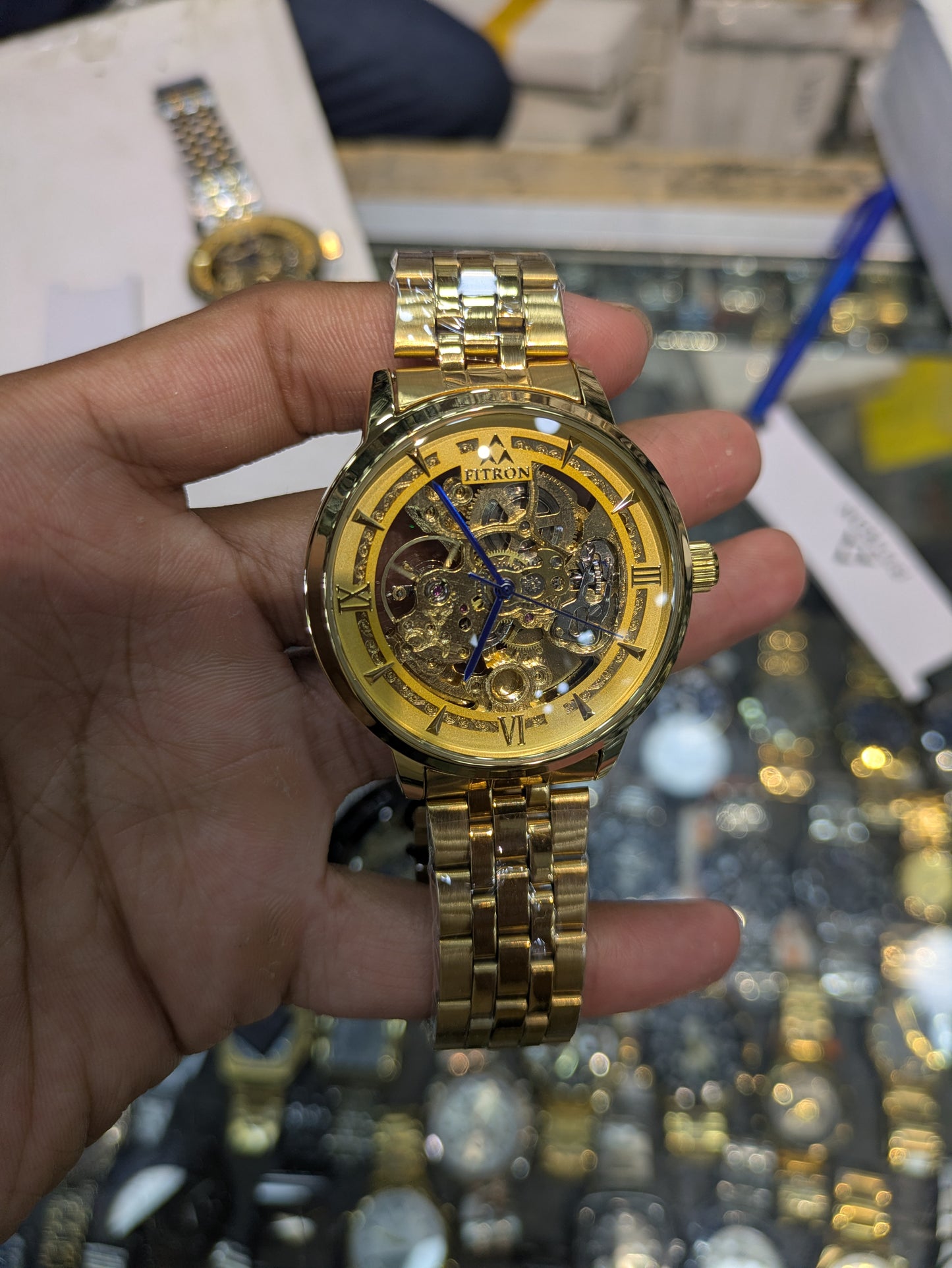 FiTron Style Skeleton Mechanical Dial(Automatic) in Black & Golden
