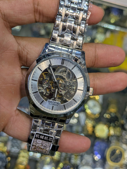 Skone in Silver Colour Style Skeleton Mechanical Dial (Automatic)