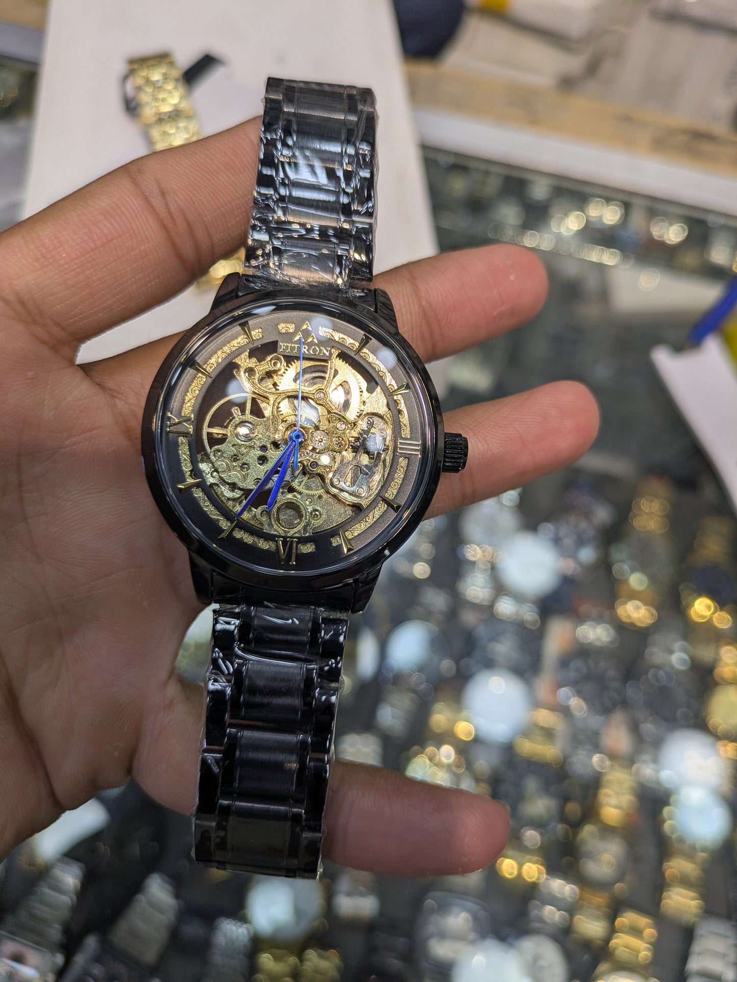 FiTron Style Skeleton Mechanical Dial(Automatic) in Black & Golden