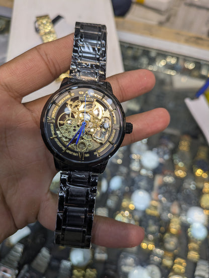 FiTron Style Skeleton Mechanical Dial(Automatic) in Black & Golden
