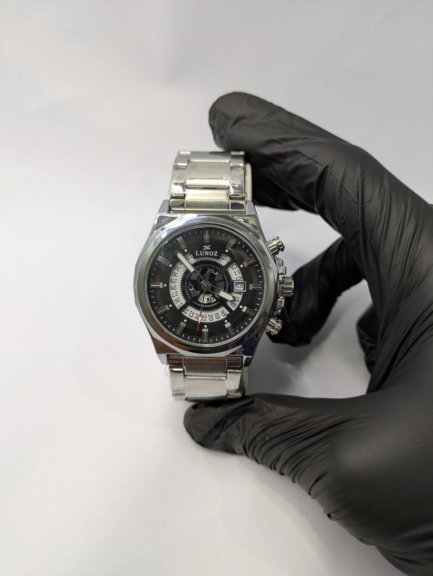 Lunoz Luxury Silver Skeleton Watch With Date