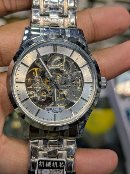 Skone in Silver Colour Style Skeleton Mechanical Dial (Automatic)