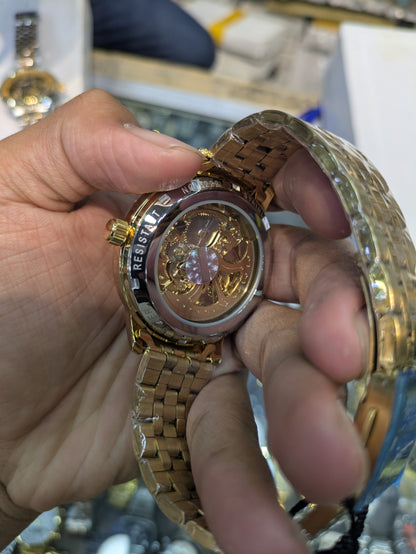 FiTron Style Skeleton Mechanical Dial(Automatic) in Black & Golden