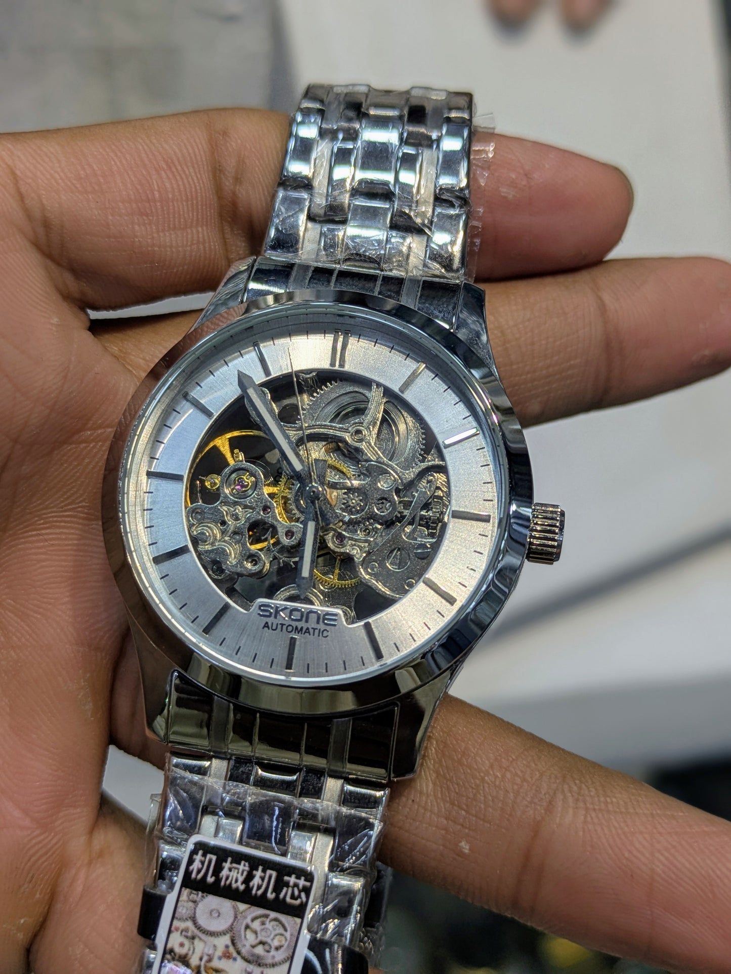 Skone in Silver Colour Style Skeleton Mechanical Dial (Automatic)