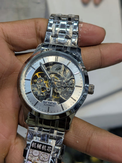 Skone in Silver Colour Style Skeleton Mechanical Dial (Automatic)